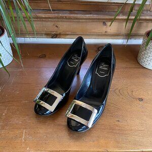Roger Vivier Paris Patent Leather Buckle Pumps